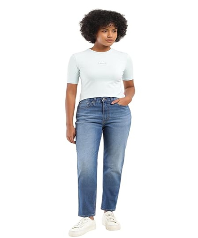 Levi's Women's Mom Loose Tapered Fit High Rise Blue Jeans